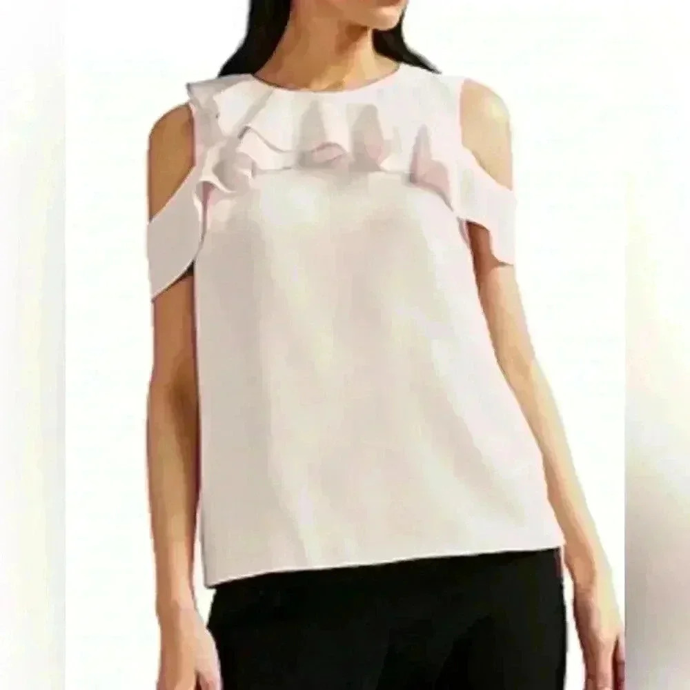 Ted Baker Honourr Asymmetrical Frill Top Nude Pink - Size 2 - Small/Medium
